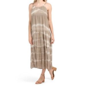 Elena Baldi Tie Dye Silk Blend Midi Dress in Fango Size M Made In Italy